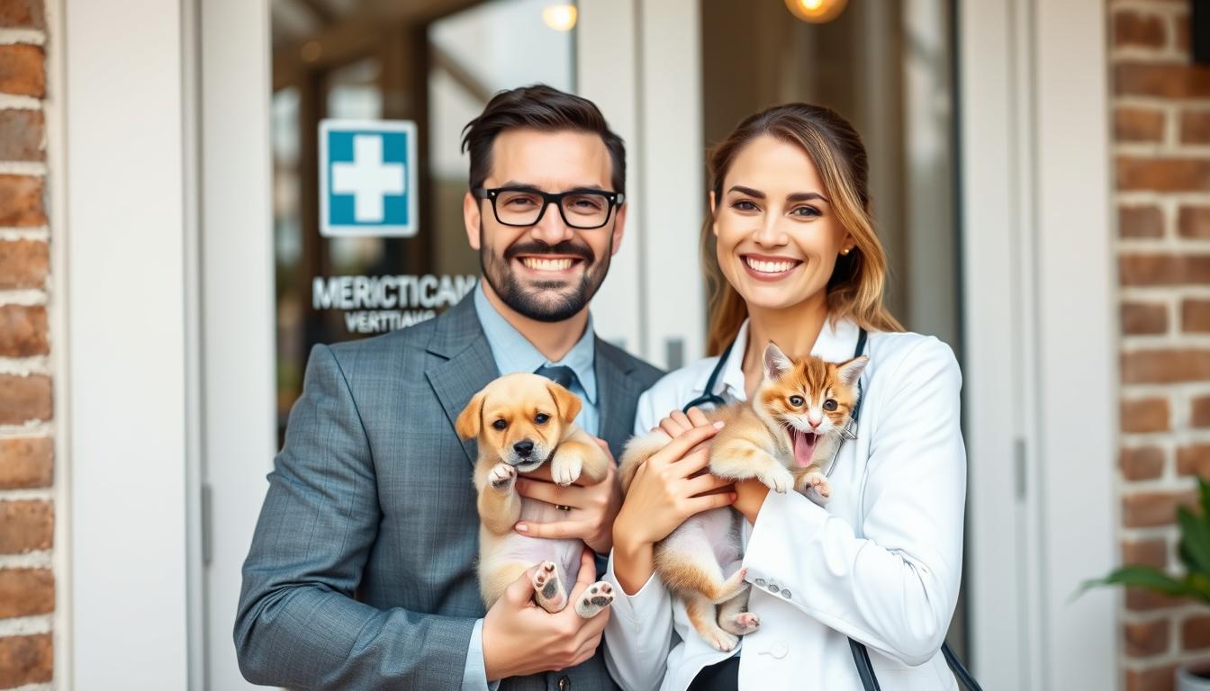 Happy pet owner with healthy pet after successful first vet visit The First Vet Visit